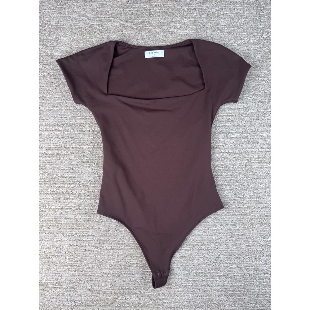 Babaton Contour Squareneck Short Sleeve Bodysuit Brown Espresso Small 81274